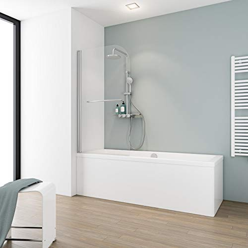 Schulte Duschwand für Badewanne 80 x 140 cm, chromoptik, Komfort Duschabtrennung, Montage links/rechts inkl, Handtuchhalter, D1680 41 50