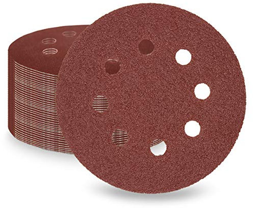 LESNIC 40 Grit Sanding Discs 50 pcs, 125mm Sanding Sheets 5in 8 Holes Pads Hook and Loop for Orbit Orbital Sander and All Oscillating Tools
