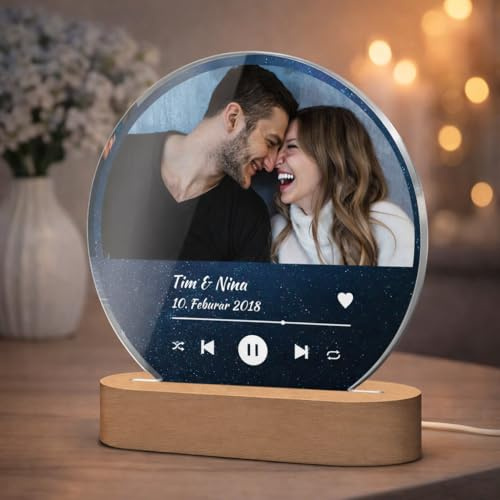 CHRISCK design LED Spotify Glas Bild - Foto Nachtlicht Song Cover beleuchtet - Personalisiertes Geschenk für Freund Freundin - Geschenkidee Mama Papa Geburtstag
