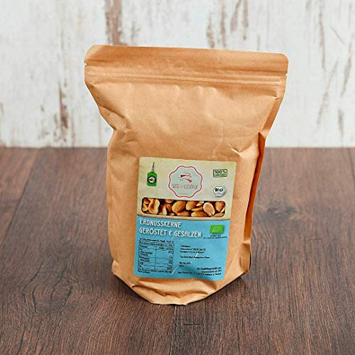 süssundclever.de® Bio Erdnusskerne | geröstet & gesalzen | 1,0 kg | plastikfrei und ökologisch-nachhaltig abgepackt