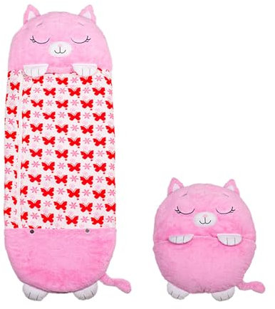 Mediashop Happy Nappers Katze pink | Large 6-12 Jahre Jahre | Spielen - kuscheln- schlafen | Flauschiger Kinderschlafsack Kuscheltier, Schlafsack & Kissen - Campingschlafsack