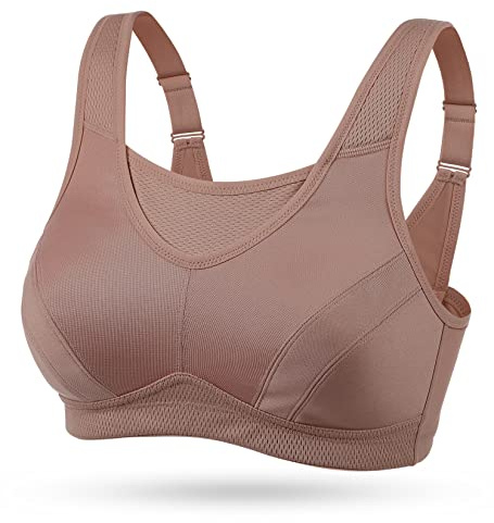 Wingslove Dam sport-BH utan bygel inte vadderad High Impact Bustier stadga jogging BH, bärnsten, 85G