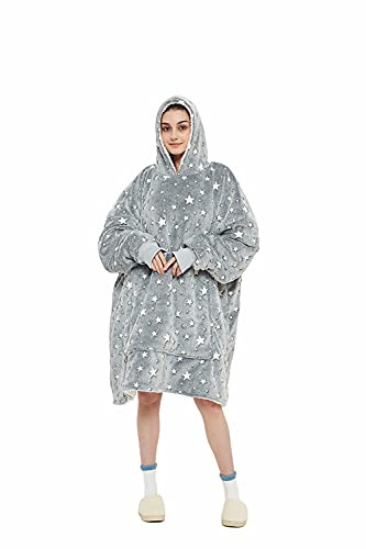 Sacebeleu Decke Hoodie Sweatshirt | Flauschige Sherpa TV-Decke mit Ärmeln | Oversized Kapuzen Pullover Kuscheldecke mit Känguru Tasche | Flanell Fleecedecke | Einheitsgröße für Damen,Herren