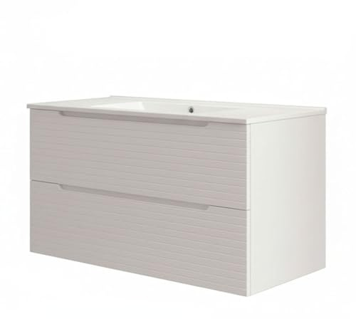 Kibath Mueble de baño con Lavabo Boreal 100x45 cm Acabado Blanco Mate 2 cajones suspendido
