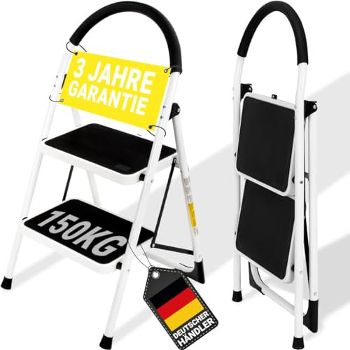 𝐂𝐑𝐀𝐅𝐓𝐅𝐔𝐋𝐋 Trittleiter CF-130A | 𝟑 𝐉𝐀𝐇𝐑𝐄 𝐆𝐀𝐑𝐀𝐍𝐓𝐈𝐄 - 2-5 Stufen Leiter - Klapptritt - Treppenleiter - Klappleiter - Haushaltsleiter - Stehleiter - Mehrzweckleiter (2 Stufen)