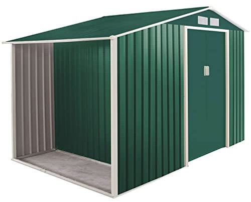 METALGREEN - CASETTA DA GIARDINO CON LEGNAIA IN METALLO ZINCATO 278X127 CM