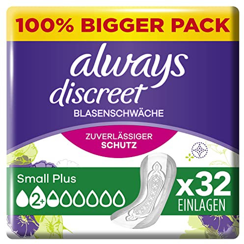 Always Discreet Inkontinenz-Slipeinlagen Damen, Small Plus (32 Binden) Big Pack, starker Schutz, den Sie kaum spüren