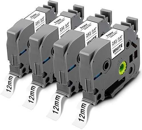 Pristar 4x Kompatibel für Brother TZe-231 TZe231 TZc 231 Tz Tape 12mm 0.47 Laminated White Schriftband für Brother PTH100R PT-D400 PT-H105 PT-E100 PT-1000 D600VP PT-H110 PT-H101 H107B D210 D460VP