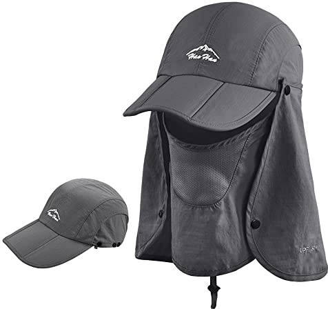 Swygoo Erwachsene Baseball-Kappe, 3 in 1 Faltbar Schirmmütze mit Gesichts und Nacken UV-Schutz, Wandern Fischen Hut | Sommerhut | Safari Hüte | Baseball Cap für Herren und Damen (Dunkelgrau)