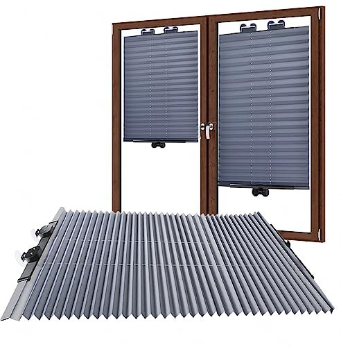 YHBZ Jalousien mit Saugnäpfen,Plissee-Fensterrollos,Temporärer tragbarer Sonnenschutz,Balkon-Saugnapf-Verdunkelungsvorhang,für Glastüren und Fenster,W65*H140cm