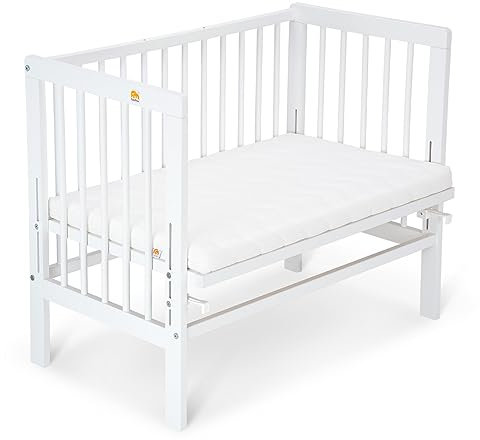 FabiMax Baby Beistellbett Basic, stufenlos höhenverstellbar, Buche massiv weiß lackiert (Matratze Comfort, Keine)