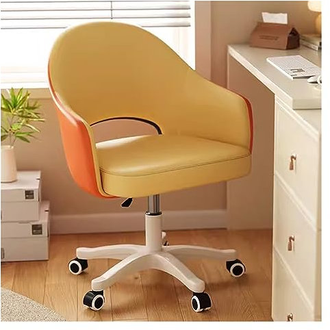 WIGSELBL Drehbarer Büro-Schreibtischstühle, Akzentstuhl, verstellbarer PU-Leder-Sessel mit Rollen, Computer-Task-Stuhl, Make-up-Dressingstuhl für kleinen Raum (Farbe: Gelb)