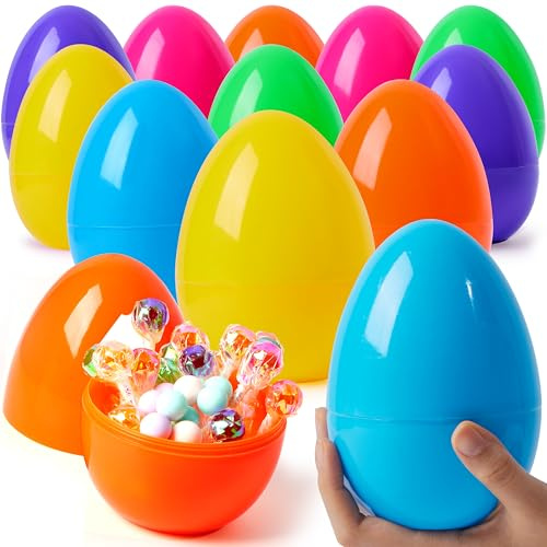 JOYIN 6 Pcs Large Plastic Easter Eggs, 6 Inches Colorful Jumbo Eggs Fillable for Easter Themed Hunt Basket Stuffers Fillers Filling Treats Party Favor Classroom Prize Supplies
