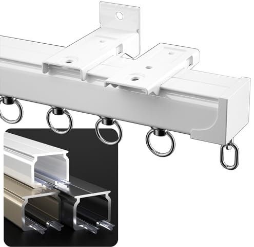 Gardinen Für Schienen Aluminium 1 Läufig Decken Vorhangschiene, Wand Schiene 50cm Bis 600cm Gardinenschiene Set, Mit Gardinenrollen Und Haken, Schienen Leise Für Vorhang, Schwarz Gold Weiß