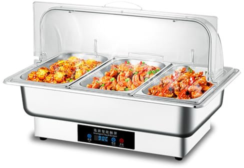 CYTBEK Stainless Steel Buffet Chafing Dish, 9L Food Warmers for Parties Buffet with Temperature Control, Rectangular Buffet Server for Parties, Buffets, Caterings, Banquets
