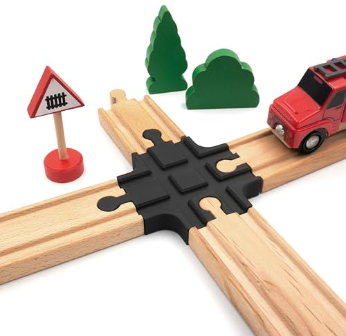 4-Fach Kreuzung für Holzeisenbahnen, Schienenkreuzung, kompatibel mit Brio, Eichhorn, IKEA Lillabo, Schienenverbinder, Übergang, 2-2