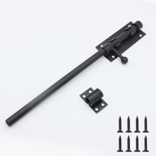 Lxoraziy 295mm Abschließbare Türriegel, Bolzenriegel Edelstahl mit Vorhängeschloss Loch, Schieberiegel Riegelschloss Schwarz Bolzenriegel mit Schrauben für Tor, Fenster, Zaun (12IN/295MM)