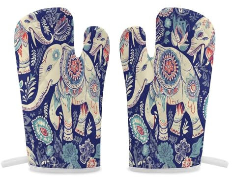 Thermal Gloves, Boho Elephant Print Heat Resistant Gloves Oven Mitts Kitchen Gloves Cooking Gloves Microwave Gloves
