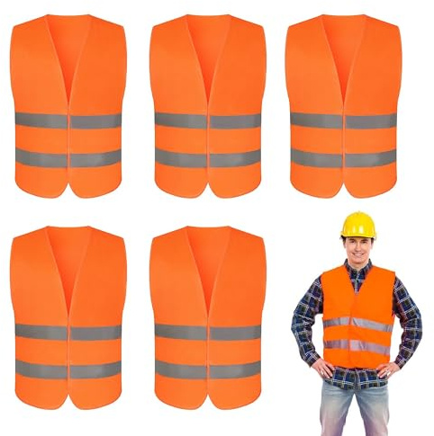 Hi Vis Vests, 5PCS Safety Vests, Unisex Hi Vis Jacket with Reflective Strip for Outdoor Running Walking Motor Bicycle Drivers