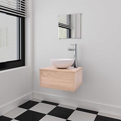 JUDYY Conjunto de Mueble y Lavabo 3 Piezas Beige, Muebles De Baño, Lavabos con Mueble, Juego Mueble Baño, Lavabo De Baño
