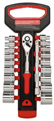 Mayouko Lot de 21 clés à douille à cliquet 3/8, jeu de douilles avec douilles peu profondes, 6-24 mm, barre d'extension de 15,2 cm, standard, 72 dents à dégagement rapide, poignée à cliquet