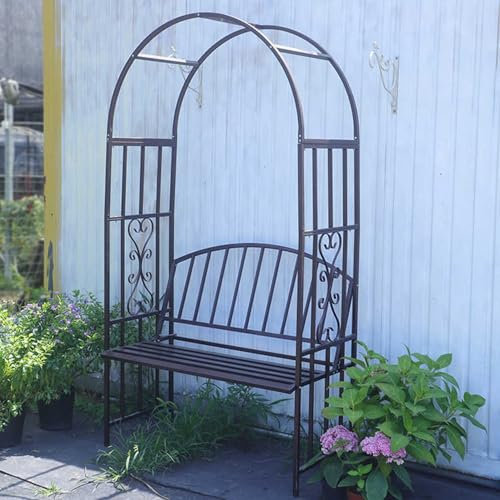 Arche de Jardin avec Banc, tonnelle de Jardin en métal Robuste 210 x 114 x 52 cm Arche à rosiers pour Plantes grimpantes et Banc Support pour Plantes grimpantes Décoration de Patio