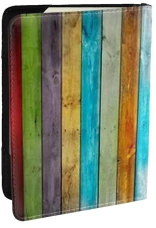 AABSTBFM Reisepasshülle aus buntem Holz, bedruckt, 16,5 cm, Leder, Reisepasshülle, Kartenetui für Damen und Herren, Schwarz , Einheitsgröße