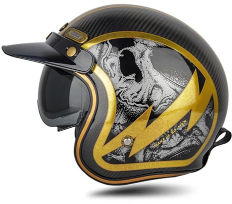 Retro Motorrad Motorradhelm, Motorrad Jethelm 3/4 mit Visier, DOT/ECE-Zertifiziert Ideal für Moped, Mofa, Scooter und Roller, Halbschalenhelm für Herren und Damen C,L(59-60CM)