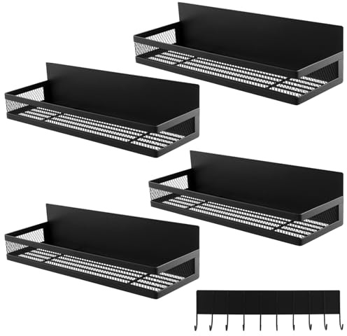 MAHIONG 5 PCS Magnetic Spice Rack, 3 Size Magnetic Shelf, Black Metal Hanging Spice Rack for Fridge, Kitchen Storage, Organisation
