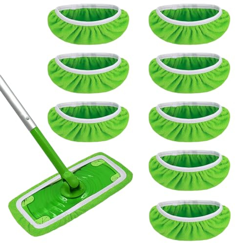 YUZHEDM 8 Stück Tücher Wiederverwendbare Waschbaren Mikrofaser Pads | Grün Bodentücher Tücher Mikrofaser Mop Bodenwischer Nass Trocken Wischmopp Bezug zur Reinigung von Hart und Holzböden
