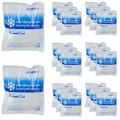 Relaxdays Kühlpack zum Knicken, 20er Set, Sofort Kältekompresse, HxB: 14,5 x 12,5 cm, für Sport & unterwegs, weiß/blau