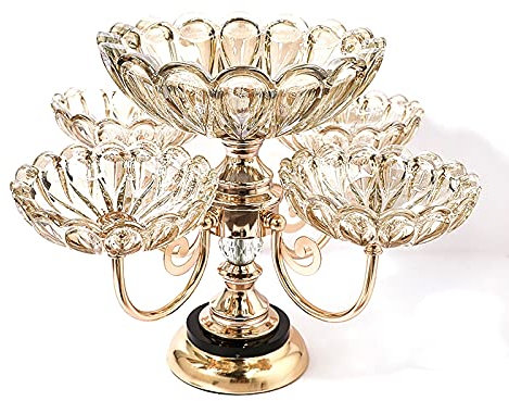 BCJMKDX Coupe à fruits. Style de luxe léger, assiette à bonbons en verre cristal multicouche, salon de la maison, décorations de Table basse panier de fruits décoratif Pla
