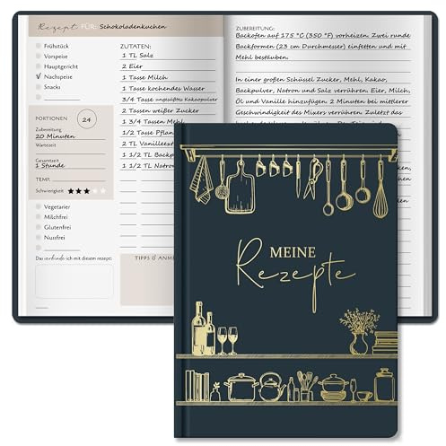 BIROYAL Rezeptbuch zum Selberschreiben A5, 120g Papier, Hardcover | Eigenes Kochbuch mit Umrechnungstabelle & Inhaltsverzeichnis, Platz für 100 Rezepte, Doppelseite pro Rezept, für Hobbyköche