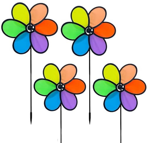 Renopfect Mulino a per Giardino - Girandola Arcobaleno Con Fiori Da Giardino | Girandola Rotante 360° Per Prato, Accessori Giardino Fatato E Decorazione Area Giochi Bambini