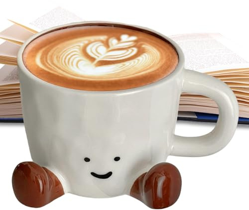 Euyehn Cute Mugs | Novelty Tea Cup with Feet - Hand-kneaded Ceramic Water Cups, Aesthetic Decorative Desk Accessory for Men Women Offices Home