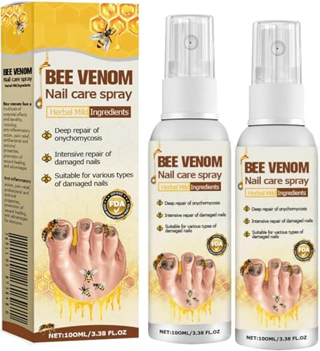 Timilk Lot de 2 sprays de réparation pour ongles antifongiques au venin d'abeille, aux champignons et au venin d'abeille, réparation des ongles faibles et endommagés