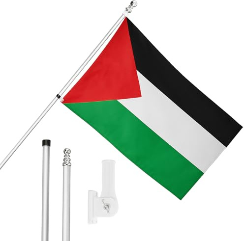 I LOVE FANCY DRESS Palestine Flag, Flagpole and Wall Mount - 5ft x 3ft Palestinian Flag with Grommets, Extendable Pole and Mount - Sports Supporter National Pride Indoor Outdoor Decoration