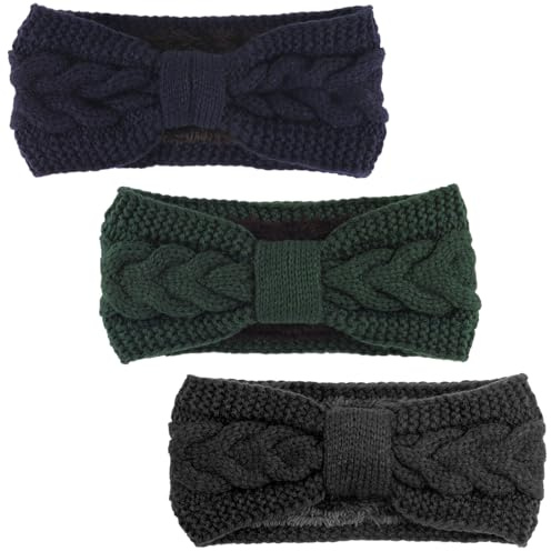 DRESHOW Women Warm Knitted Headband Winter Ear Warmer Crochet Head Wraps Thick Fleece Lining Hair Bands