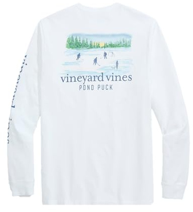 Vineyard Vines Boys' Painted Pond Puck Long Sleeve Pocket Tee, White Cap