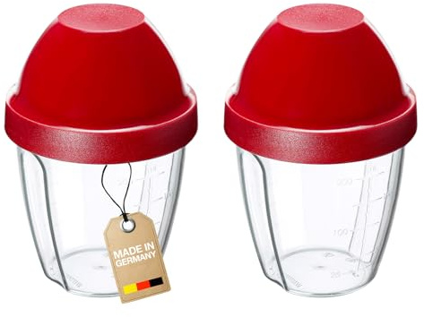 Westmark 2 Bicchieri/Shaker per mescolare e agitare con disco di miscelazione rimovibile, 0,25 l, 12,8 cm, Plastica, Senza BPA – Uovo per mescolare, Trasparente/Rosso, 308922ER