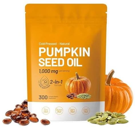 300 capsule morbide di olio di semi di zucca, un integratore naturale per la cura dei capelli e la salute che previene la caduta dei capelli.