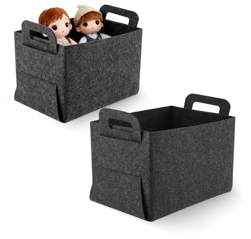 RFYTDCF 2 Stück Aufbewahrungskorb, Faltbarer Filzkorb Aufbewahrung Aufbewahrungsbox Filz mit 2 Griffen Geschenkkorb Leer für Lagerung Kleidung Handtücher Accessoires 30 x 20 x 20 cm (Dunkelgrau)