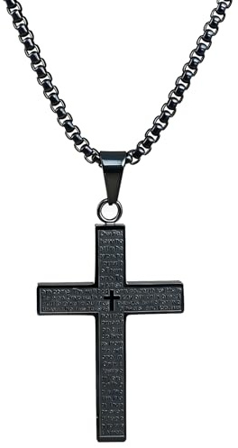 Colgantes Cruz, Cadena Acero Inoxidable Hombre Impermeable, Cadena Hombre Largo 60CM Colgantes 4,5 x 2,8CM Grabado con Escritura Elementos Clásicos Regalo de Bautizo Apto para Niños y Hombres