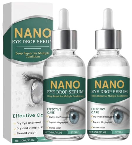 Suero de gotas oftálmicas Nano, gotas lubricantes para ojos, para la recuperación ocular, para la recuperación de la visión, de la fatiga ocular para el cuidado de los ojos (2 piezas)