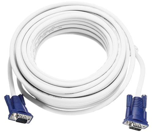 sourcing map Câble VGA (14,9 m 7 broches) – Mâle vers Mâle Câble Vidéo Adaptateur Cordon pour TV PC Ordinateur Ordinateur Portable Moniteur Écran Projecteur, Blanc