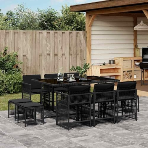 RMIHSJG 11-TLG. Gruppo da giardino con cuscino in rattan sintetico, sedie pieghevoli e piano in vetro per terrazza, mobili da esterno in rattan sintetico con rivestimenti lavabili, resistente alle