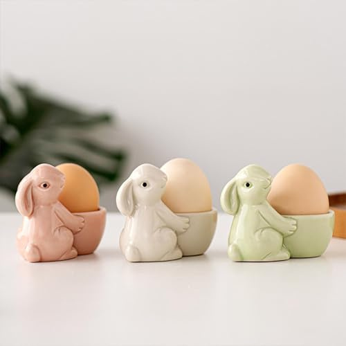 Ensemble De 3 Pièces Coquetier De Pâques En Céramique De Lapin, Porte-œufs De Pâques, Coquetier À Oeufs, Tasses D'oeufs En Céramique Décoration De Table Pour Bibliothèque Balcon Chambre À Coucher