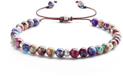 Dochais Bracelet Pierre Naturelle Femme Bracelets en Pierre Naturelle de 4MM Bracelet de Perles Bracelet Bohème en Cristal Bracelet pour Femme Cadeau