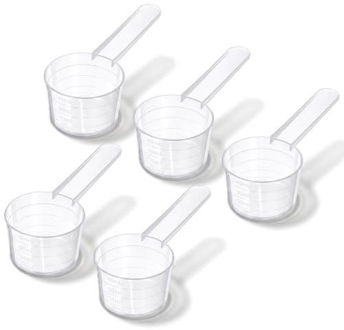 5PCS Protein Scoop Plastic Transparent Measuring Scoops(40ml) | Long Handle for Ground Coffee Protein Spices Pet Food Dry Goods