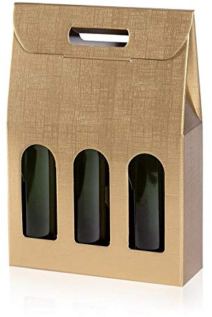 10 Stück Geschenkkarton, Tragekarton Fineline Gold für DREI Flaschen Wein/Sekt (Gold)